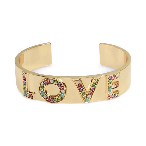 BCBGeneration Gold-Tone Multicolor Pavé "Love" Cuff Bracelet - Picture 1 of 2